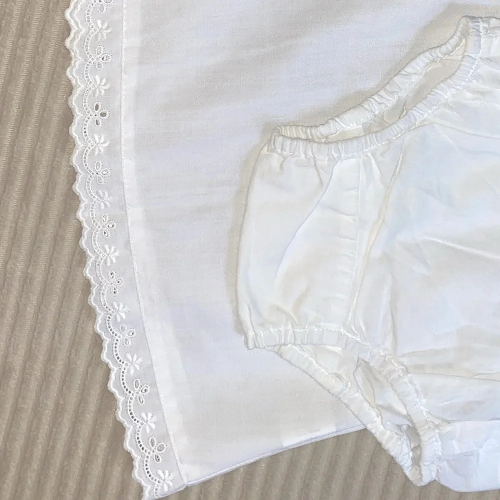 White Slip with Eyelet Trim & White Bloomers Diaper Cover